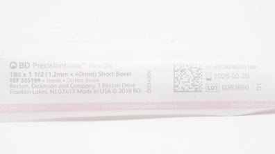 BD 305199 Precision Glide Ndle 18G x 1-1/2inch Short Bevel